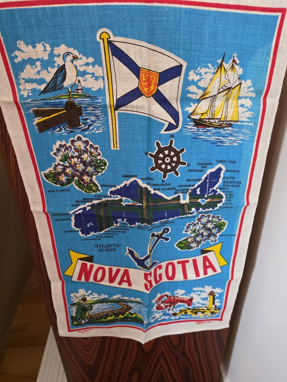 Vintage Tourist Towel/Nova Scotia/cotton Linen Tea Towel Blue Red